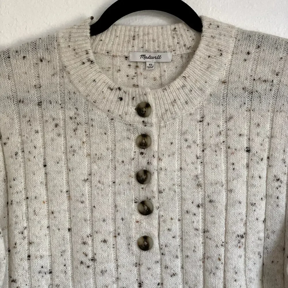 Madewell Donegal‎ Bowden Henley Wool Blend Sweater Coziest Yarn in Cream